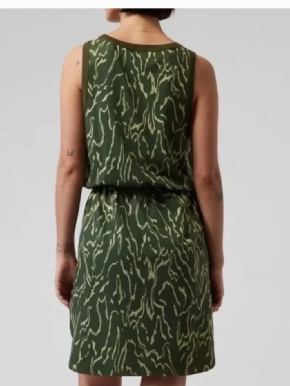 🔥BOGO Athleta Olive Green Patterned Sleeveless Midi Dress - Picture 4 of 5